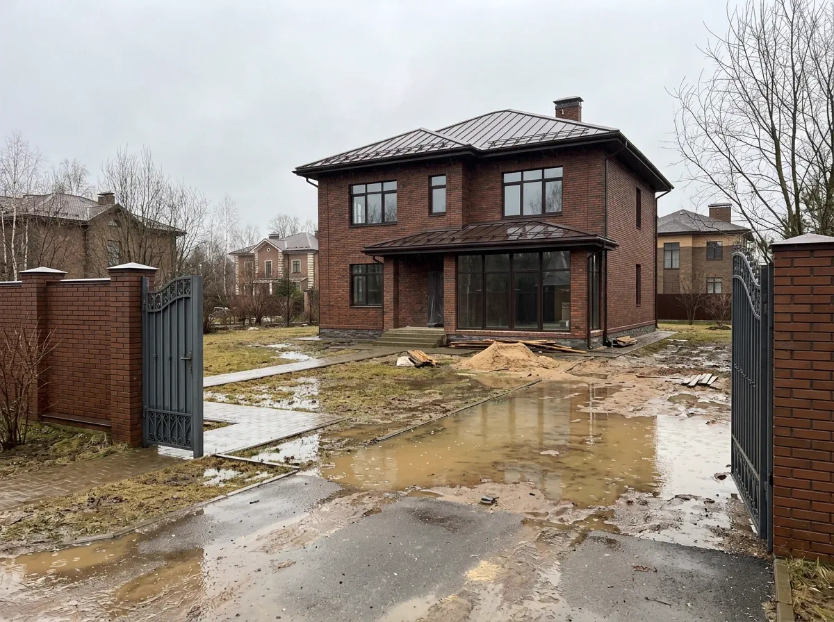 Участок ДО — лужи и грязь