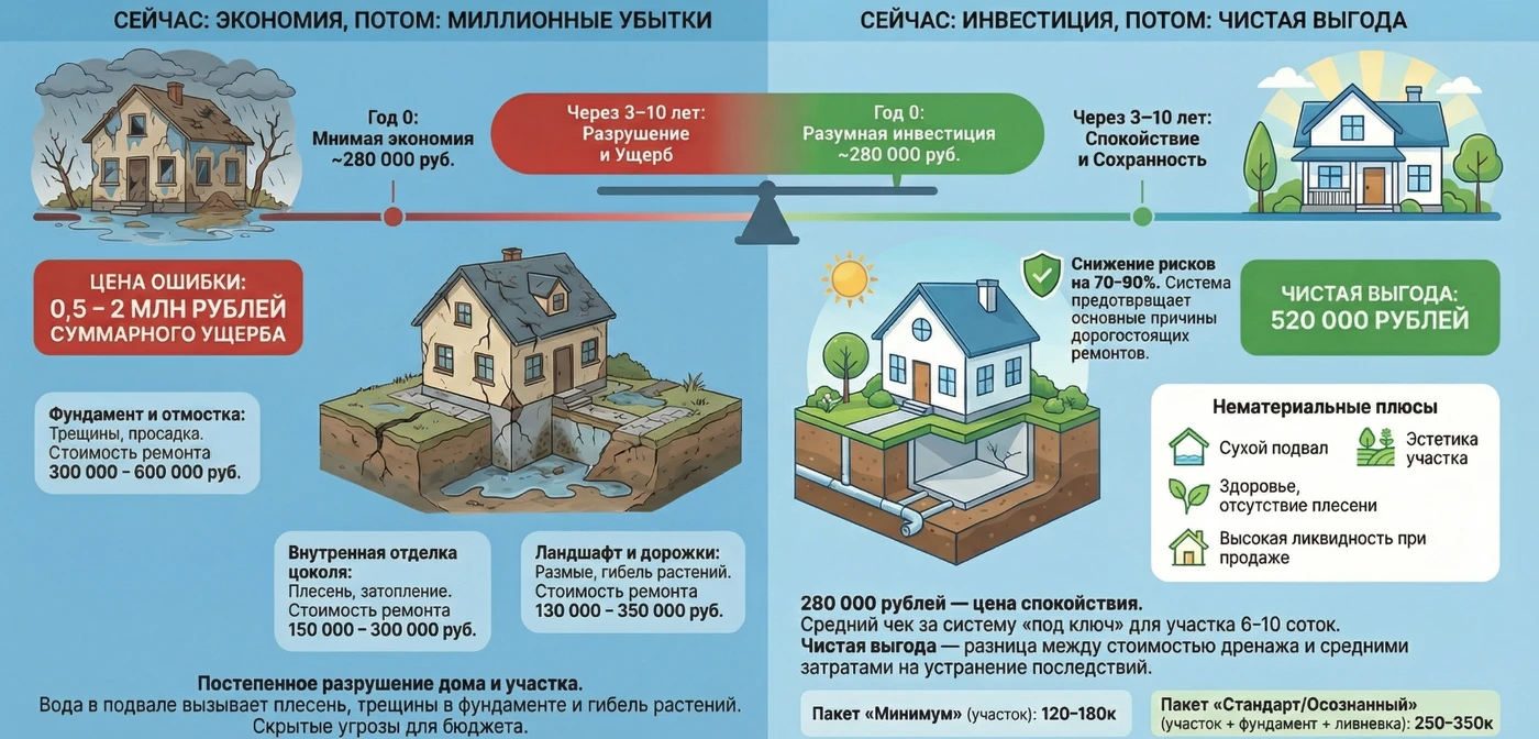 Сравнение расходов: дренаж vs ремонт фундамента