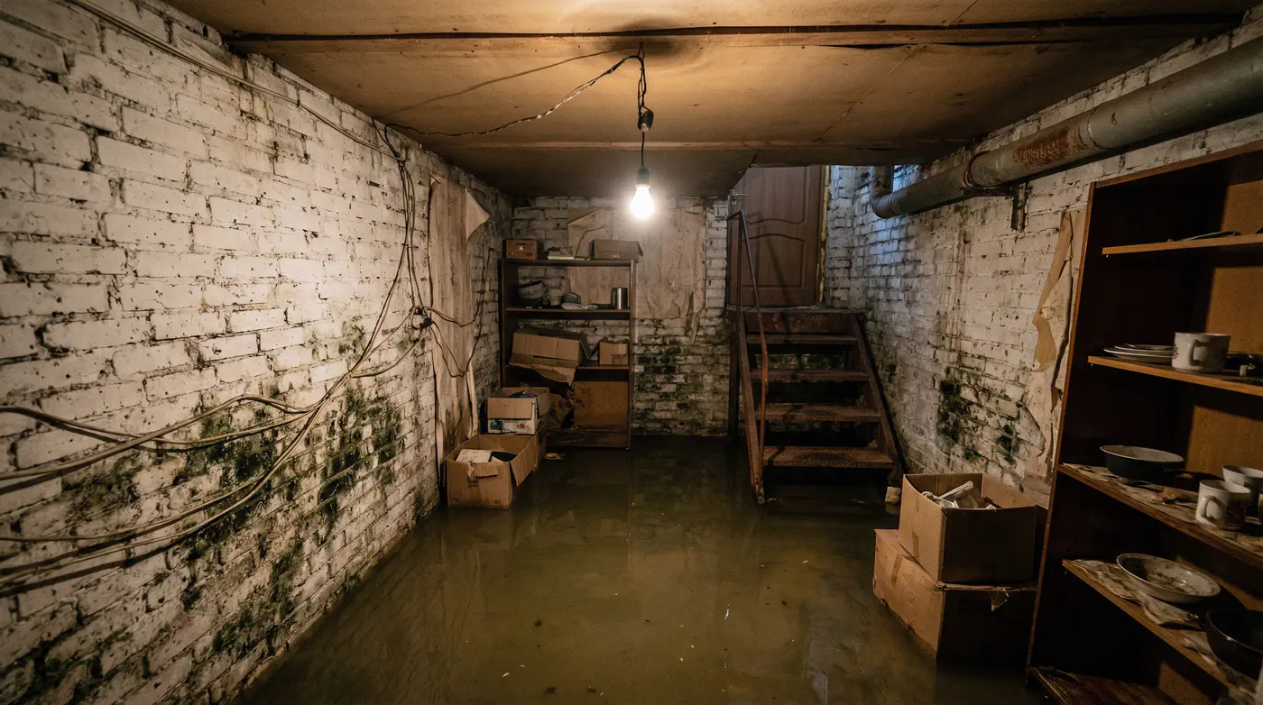 Затопленный подвал с плесенью