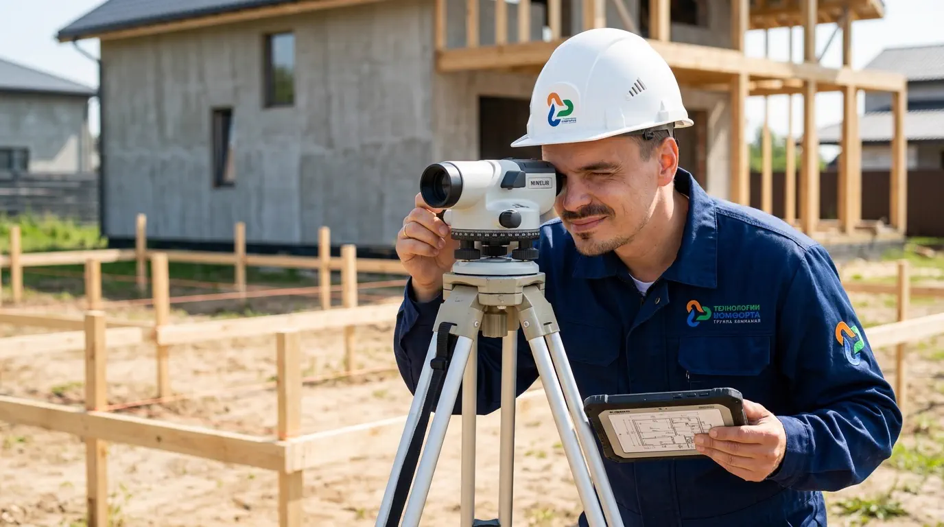 Инженер на участке с нивелиром